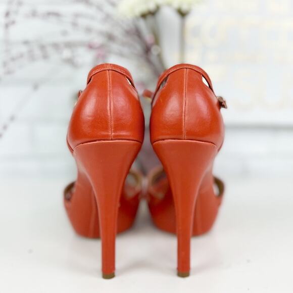 Michael Antonio Orange Leather Strappy Platform Stiletto High Heels Size 8.5 M - Picture 6 of 9
